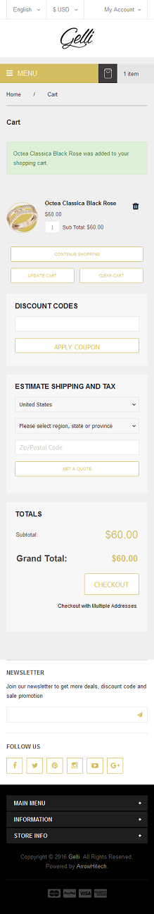 Checkout Cart page mobile