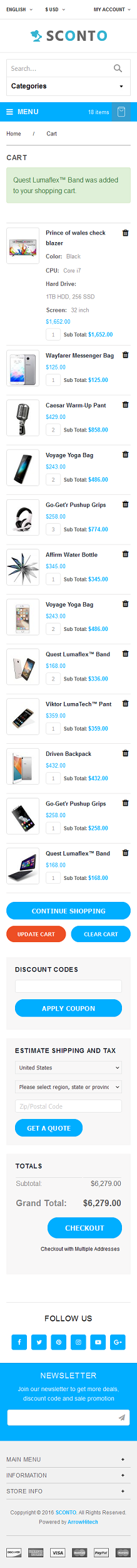 Checkout Cart page mobile