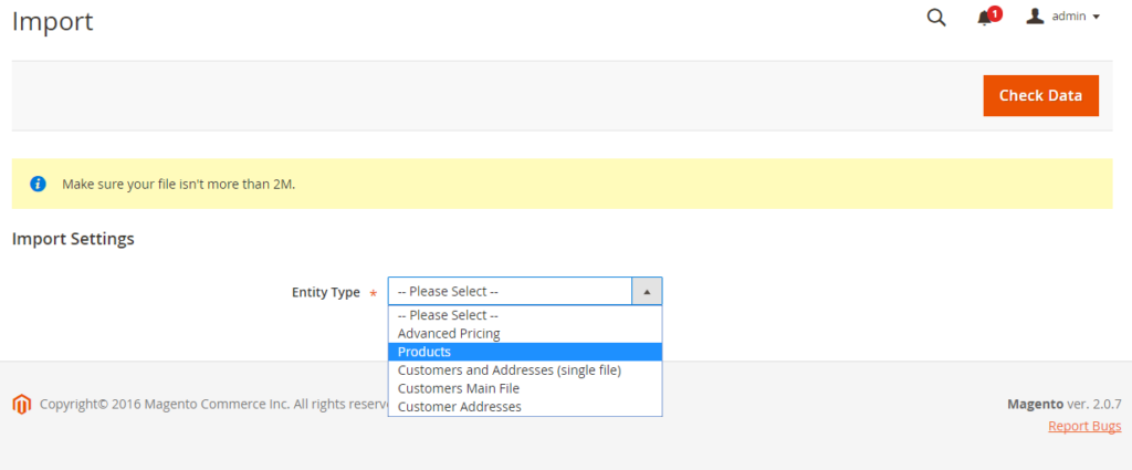 Magento importing products
