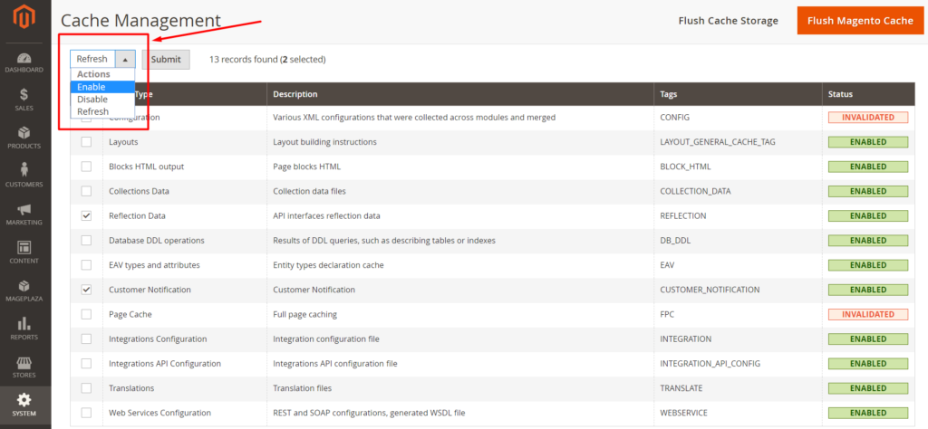Disable Magento cache