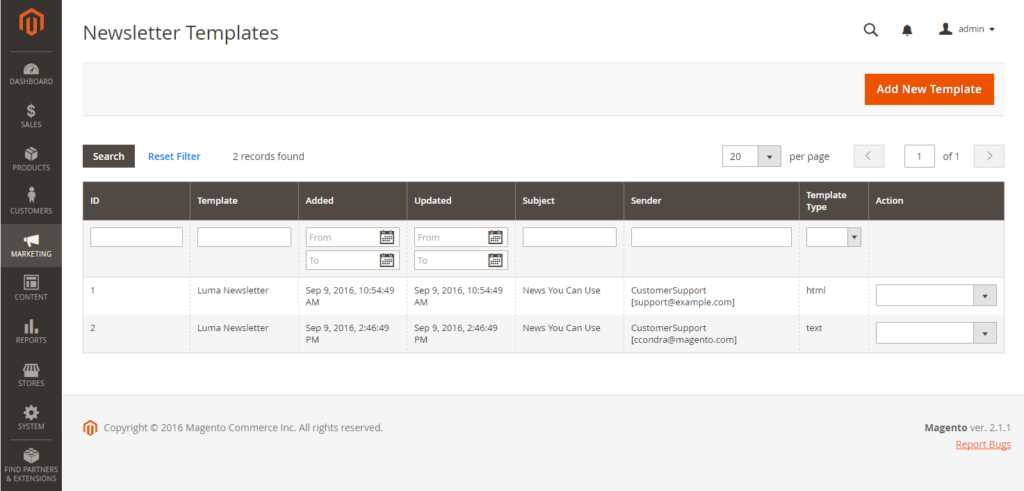 Magento newsletter