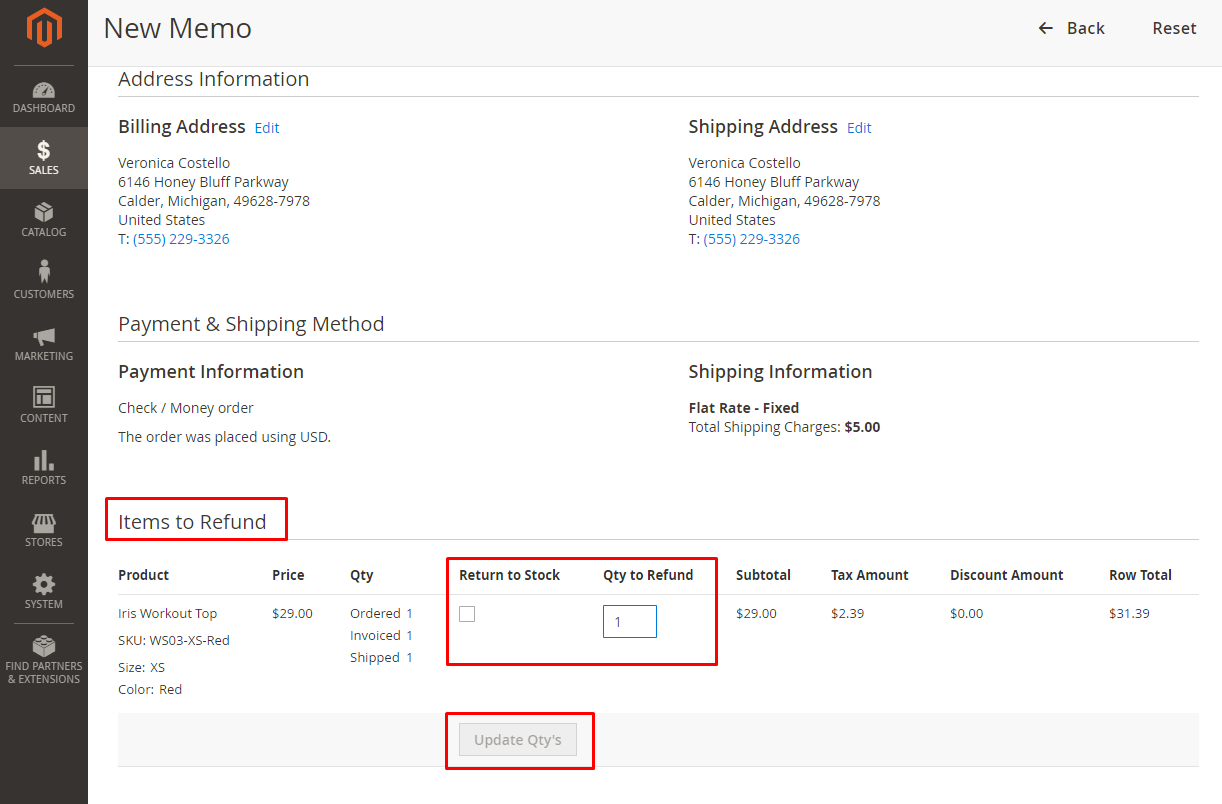 magento 1.9 credit memo replenish stock