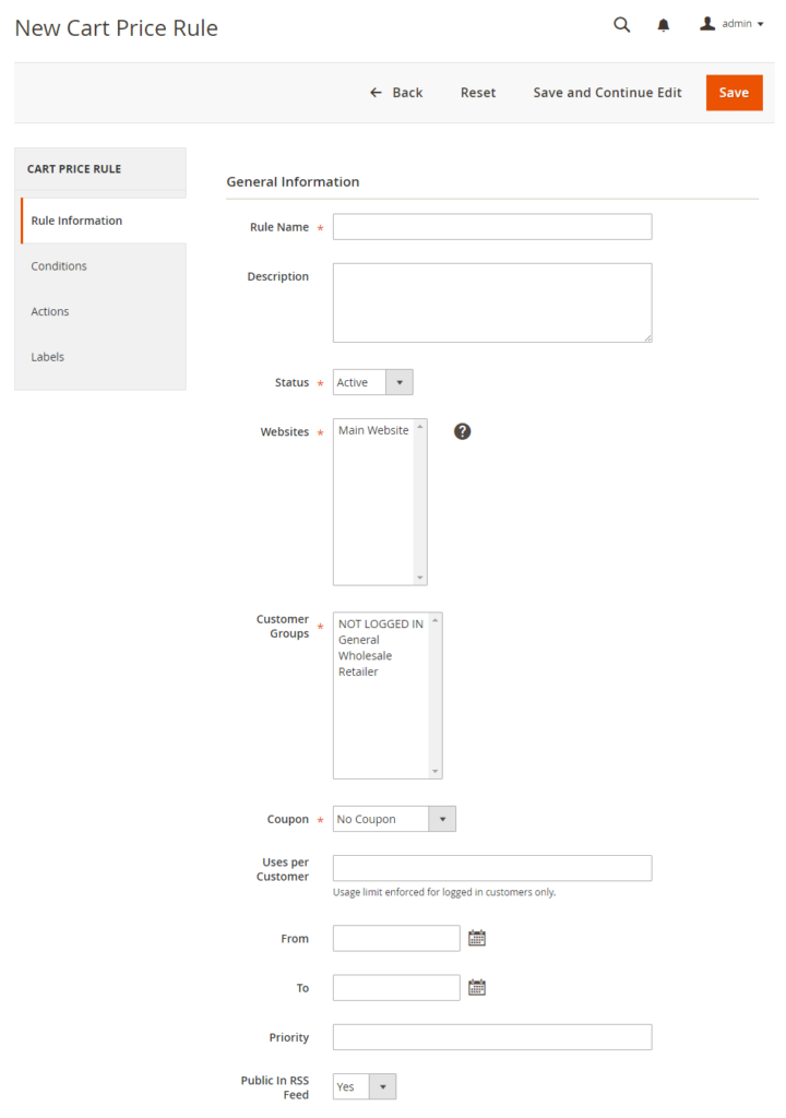 How to configure Shopping cart price rules in Magento 2