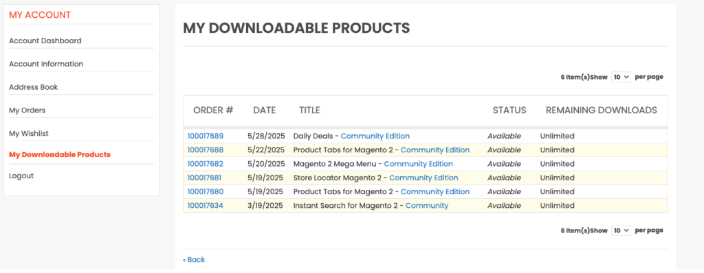 My Downloadable Products